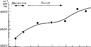 Рис. 58. Уровень РНК у барракуды при двигательной активности повышается гораздо сильнее, чем в покое.
