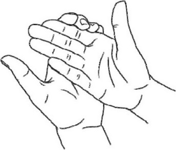 Рис. 8. Мудра «Чаша Чандмана» выполняется при мигрени Пальцевая гимнастика выполняется обеими руками, которые надо держать на уровне солнечного сплетения.